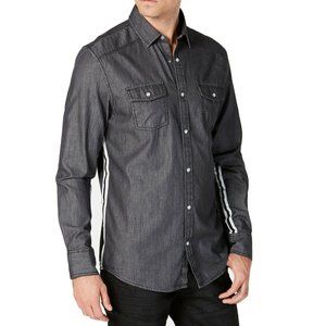 INC Long Sleeve Side Striped Snap Front Shirt